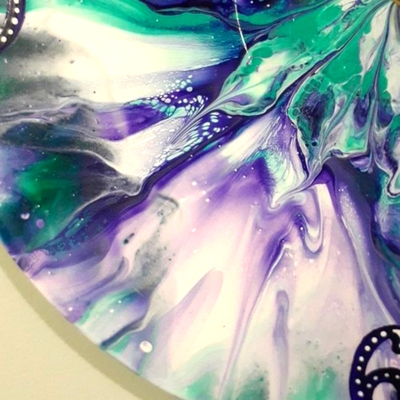 Hand Crafted Vinyl Record Clock Repurposed Upcycled Acrylic Fluid Art Wall Art - Picture 2 of 10